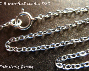 1-10 pcs, 16 17 or 18 inch / Sterling Silver Necklace Chain, Wholesale FINISHED Chain / 1.6 mm Flat Cable, Oval Links / d80.d hp