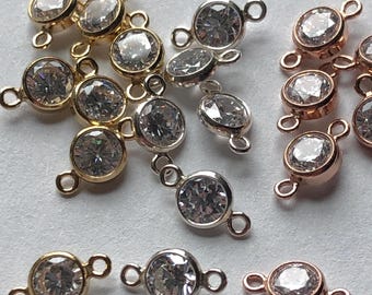 Enlace conector de piedra preciosa CZ: relleno de oro de 14 k o plata esterlina, bisel de 4 mm