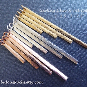 Gehämmerter Stabanhänger, Langer Vertikaler Stab, Gold oder Sterling, 3 - 4 - 5 - 6 - 7 - 10 cm, 18 ga, Stab-Halskette, ein oder zwei Löcher
