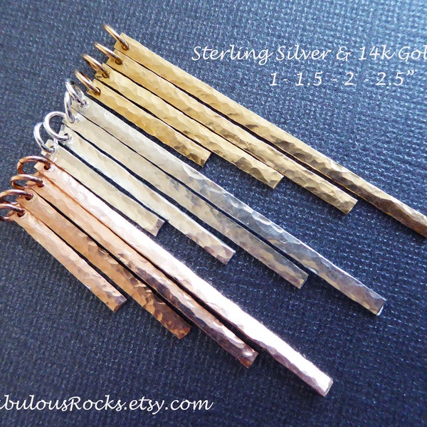 Hammered Bar Pendant, Long Vertical Bar, Gold or Sterling, 1 - 1.5 - 2 - 2.5 - 3 inches, 18 ga, Bar Necklace, one or two holes