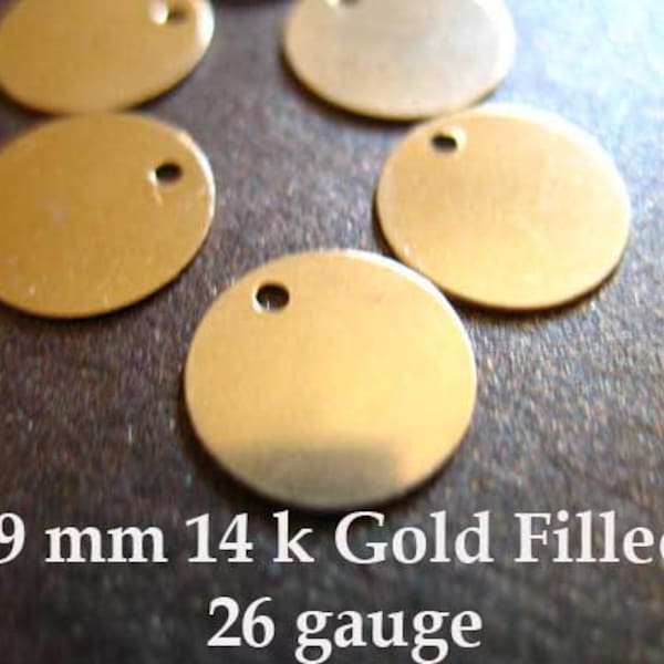 1-100 pcs/ 9 mm 3/8" Round Circle Blanks Discs, 14k Gold Filled Sequins Tags, 26 gauge ga, for custom metal stamping / blank110 blank9 solo