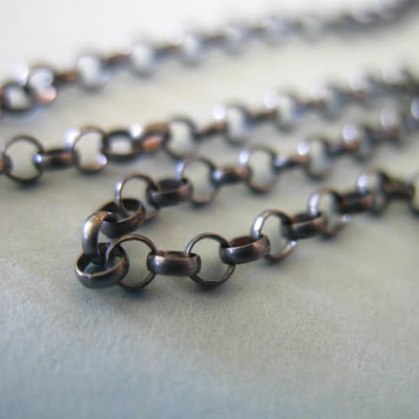 Oxidized Rolo Chain Sterling Silver, 2.0 mm, wholesale bulk, 1-100 feet, antique vintage rustic bulk   SS.. S51..ox