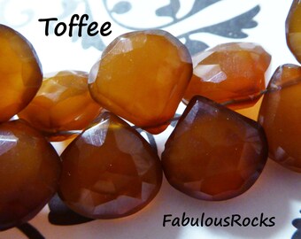 2-20 pcs / CHALCEDONY Gemstones Briolettes, Faceted Heart Beads Luxe AAA, 10.5-12 mm, Toffee Brown Caramel Wholesale Gems bgg solo 1012