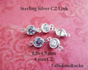 CZ Links Connectors Charm Pendants / 4 mm CZ, 14k Gold Filled or Sterling Silver, Bezel Set Gemstone Gem Stone / petite round GCL2 gc czl