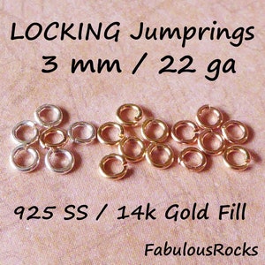 Sterling Silver Jump Rings, 14k Gold Fill Jump Rings, 10-500 pc, 3mm, 22 gauge ga Locking Jump Rings JumpLocks, OPEN   ool fc.s jr3 solo