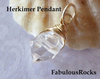 Herkimer Diamond Pendant: Sterling Silver / 14k Gold Wire Wrapped Charm