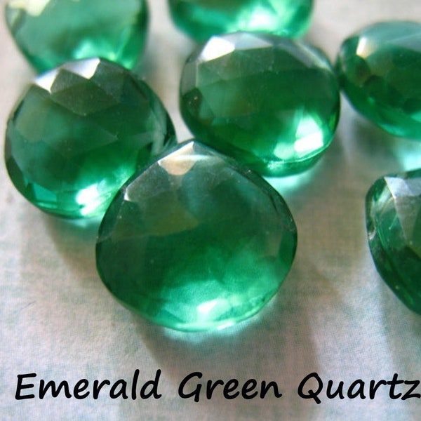 Columbian Emerald Green QUARTZ HEART Briolettes / Luxe AAA, 2-20 pcs, 11-12.5 mm,  Faceted Focal Beads May Birthstone Gem / bsc57 solo