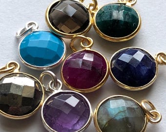 Ruby Gemstone Pendant Charm, 24k Plated or Sterling Silver, July Birthstone (14x11 mm)