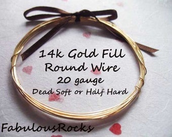 1 to 10 feet, 14k Gold Filled Round Wire, 14k GF 20 gauge ga Wire Bulk Footage, Half Hard or Dead Soft Wire Wholesale Jewellery Supply WGF20