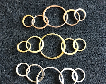 Linked CIRCLES Pendant Charm Link Connectors / Five links, Sterling, Gold, or Rose Vermeil art tc solo.