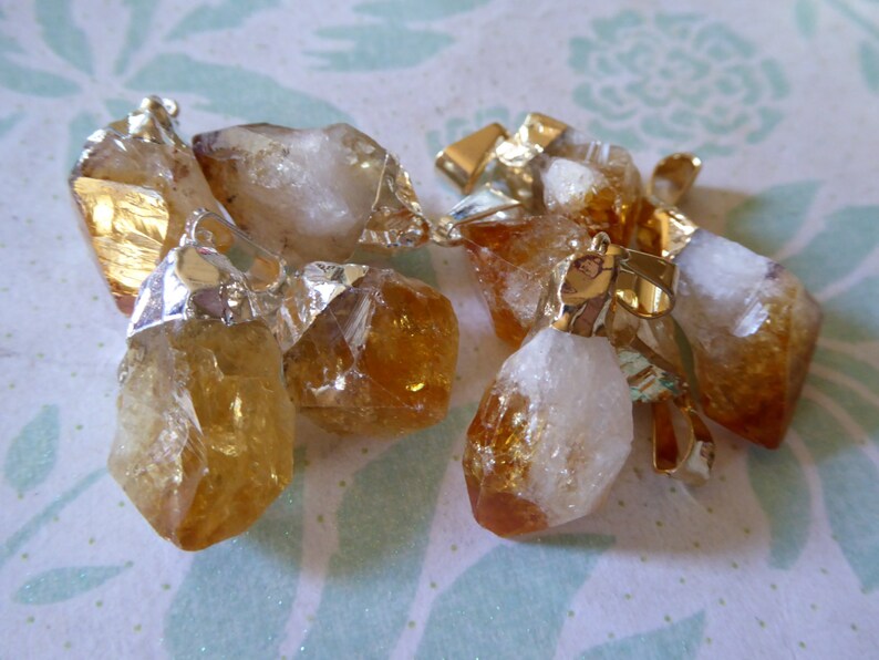 Organic Silver or Gold Electroplated RAW CITRINE Quartz POINT Pendant Charms Drop 25-30+ mm bohomian ap ap70.8 solo Clearance.