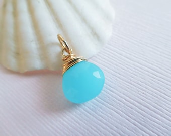 CHALCEDONY Charm Pendant Drop Dangle / APATITE BLUE, Sterling Silver or 14k Gold Fill / gift for her mom sister friend gd fdv1.v1