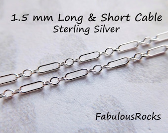 1.5 mm Long and Short Cable Chain, Sterling Silver Wholesale Bulk Footage Necklace Chain Jewelry Chain Jewelry Supplies ss s8