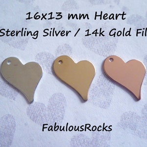 Sterlingzilveren harthanger: 14k gold filled bedel, blanco gestempeld (16 x 13 mm)
