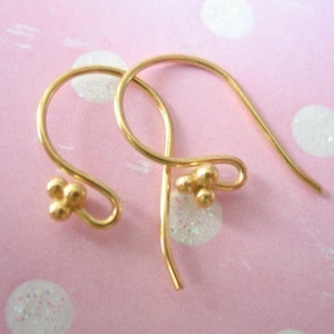 1 to 50 pairs, 24k Gold Vermeil French Hook Earrings Earwires Ear Wires Bulk, 21x10 mm, three balls detail, artisan diy findings solo fhe.fb