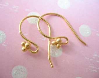 1 to 50 pairs, 24k Gold Vermeil French Hook Earrings Earwires Ear Wires Bulk, 21x10 mm, three balls detail, artisan diy findings solo fhe.fb