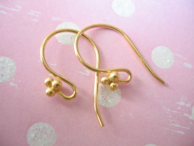 VERMEIL 24k Gold over Sterling Silver Earring Hooks Ear Wires with Pinch  Bail for Swarovski and other Beads
