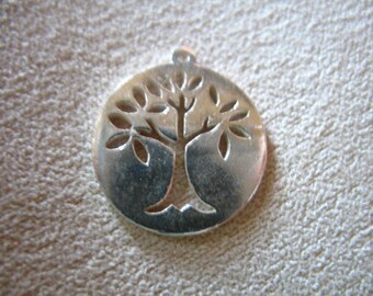 1 pc, Tree Charm Pendant, Family Tree of Life, Solid, Sterling Silver, 17x15x1 mm,  woodland organic nature art tol17