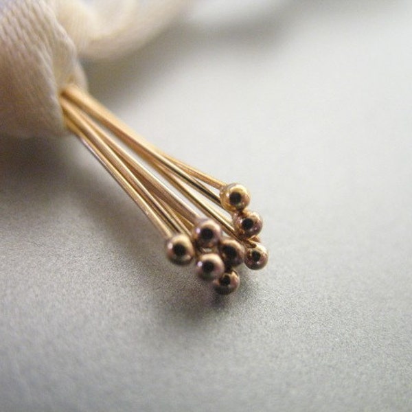 14k Gold Filled Headpins Ball Head Pins, 10 pcs Bulk, 24 gauge ga g, 37 mm, 1.5" inches in, 1.5 mm ball, wholesale findings.. GFHP24.37