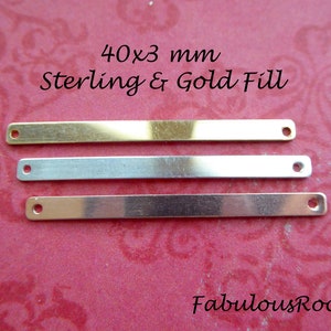 BAR blanco bedel hanger schakelverbinding, 40 x 3 rechthoekige staaf / 14k gold filled of sterlingzilver, minimaal modern, 2 uur p sb solo