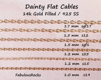 Cadenas de cable de oro laminado de 14k o plata de ley por metro: 1-2,2 mm para la fabricación de joyas