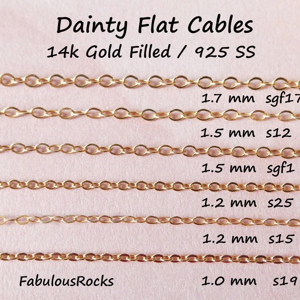 14k Gold Filled or Sterling Chain by the foot, 1 - 2.2 mm Flat Cable Necklace Chains Jewelry Wholesale Unfinished Bulk Chain  fcc