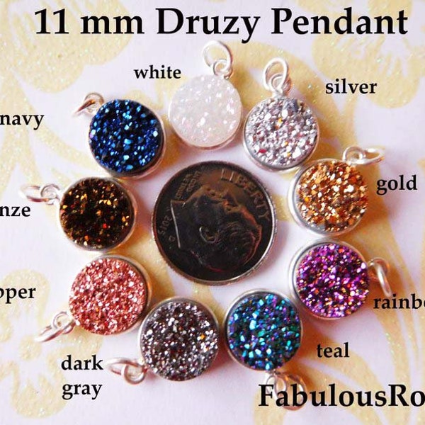 Druzy Pendant  Druzy Cham  Drusy Agate  Drusy Cham Drusy Pendant / 1-50 pcs, Sterling Silver or 24k Gold Plated, 11 mm / gcp10 gp ll ap31.2