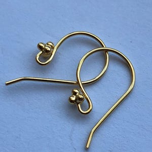 1 to 50 pairs, 24k Gold Vermeil French Hook Earrings Earwires Ear Wires Bulk, 21x10 mm, three balls detail, artisan diy findings solo fhe.fb
