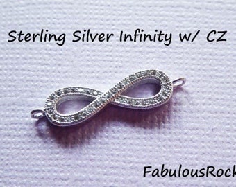 1-25 pcs / INFINITY Link Connector Charm Pendant / Sterling Silver Pave Set with Rhinestone CZ, 26x7 mm / love brides bridal n35 pp solo