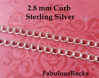 Sterling Silver CURB Chain Bulk, 2.8 mm, Bracelet Necklace Extender Chain, Unfinished, 1 to 100 feet, Jewelry Supplies - mmss m88 hp