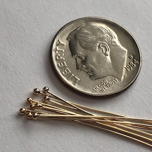 14k Gold Filled Head Pins Ball HeadPins, 26 gauge, 1, 1.5 or 2&quot; inch, Wholesale Findings gfhp26.25 gfhp26.50 gfhp26.37 solo wp wd h 26h