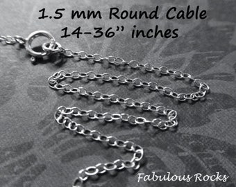 1-10 pcs / Sterling Silver Chain Necklace Jewelry Chain / 1.5 mm Round CABLE CHAIN, 14"-36", d68.30 d68.36 d68.14 d68.15 d68.20 d68.24 stp l