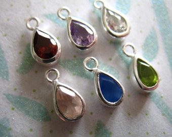 Bezel Gemstone Charm Pendants, Bezel Gem Gemstone / Sterling Silver / 1 pc, 11x5.5 mm, birthstone charms gcp3 sgc ll gp