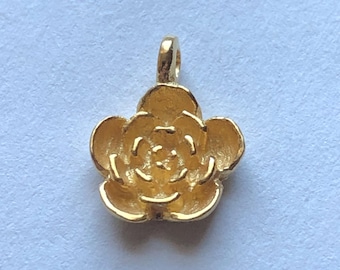 24k Gold Vermeil Rose Flower Charm: 3D Floral Pendant (12.5X9 mm)