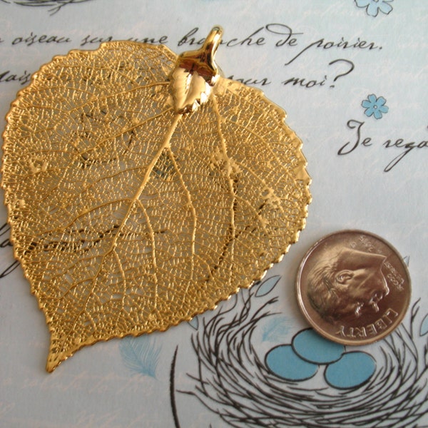 ASPEN LEAF Pendant Charm / Real Genuine Silver or 24k Gold Dipped, 1.5-2+", LARGE / brides bridal wedding favors gifts jewelry precious