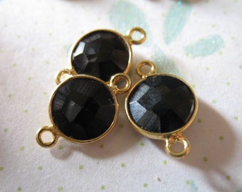 1 pc, Bezel Links Gemstone Connectors Links, Black Onyx, 24k Gold Vermeil, 15X9 mm, petite wholesale gcl10 gc ll