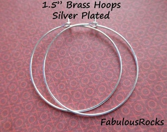 5-100 pairs / SILVER HOOP Earrings Ear Wires Earwires  1.5" inch, Everyday Beading Hoop, Silver Plated Brass Hoop / ber ihm.p bh solo ih.15