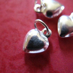 1-10 pcs, Puffy HEART Charm Pendant, PUFFY PUFFED Heart Pendant / Sterling Silver, 9x6.5 mm / love wedding charms / solo ph9