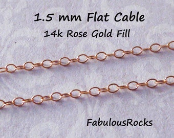 14k Rose Gold Filled Chain, 1.5mm Flat Cable, Jewelry Necklace Chain