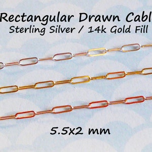 Sterling Silver Chain Drawn Cable Chain Flat Cable Chain, S98, Necklace Chain 925 SS