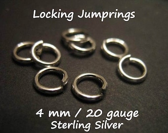 Sterling Silver Locking Jump Rings, 4mm 20 Gauge, Jewelry Supplies