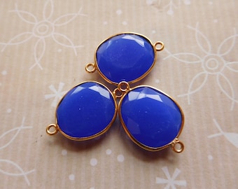 1-10 pcs / CHALCEDONY Gemstone Connector Link Pendant, COBALT Blue, 20-25 mm, Sterling Silver or 24k Gold Plated Bezel Gem GCL8.mm