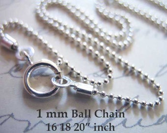 1-100 pcs / 20 inch, 1 mm BALL Chain, Bead CHAIN, Sterling Silver Finished Necklace Chain Neck Chain Wholesale / d33.20 done solo..hp