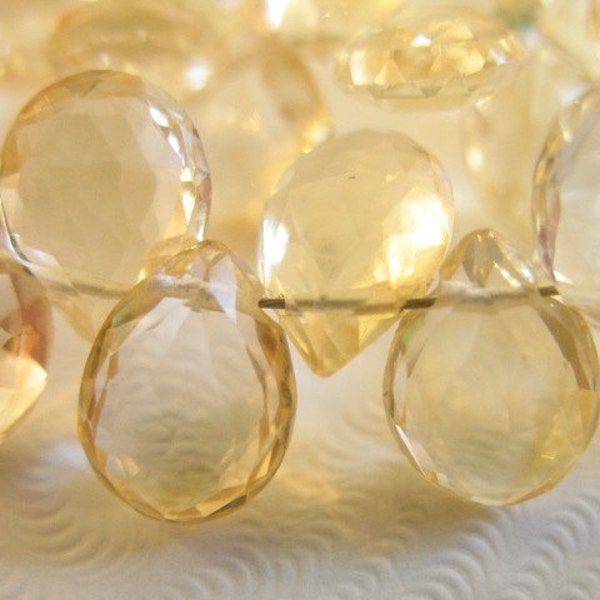 5% Off Shop Sale.. CITRINE Pear Briolettes, Set of 6, 9-10 mm, Laaarge Sunny Yellow Focals, faceted.. like  yellow diamonds..   november..