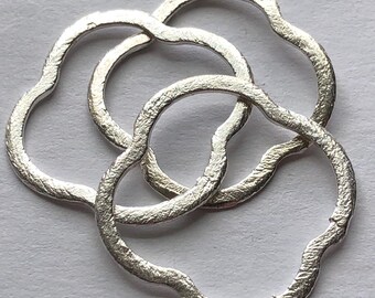 Brushed Clover Connector, Sterling Silver Quatrefoil Link, Small (24-24.5mm)
