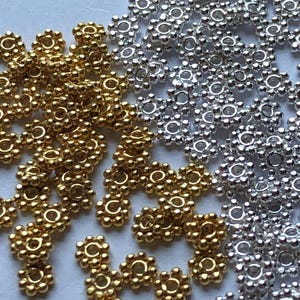 4 mm Wholesale Daisy Spacers Beads Bulk Sterling Silver or 24k Gold Vermeil Flat Spacer bali artisan jewelry supply, vsb4 solo