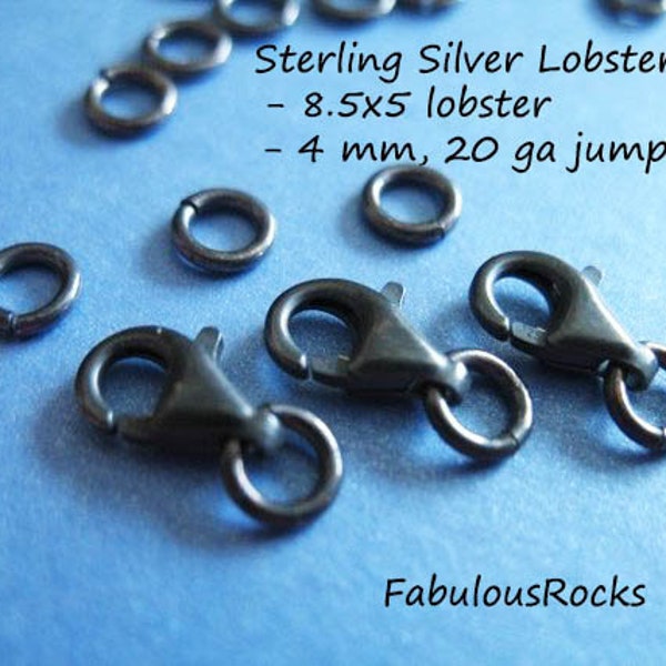 5 sets / Oxidized Sterling Silver Lobster Claw Clasps & Jump Rings, 12.5x5 mm, wholesale findings to finish small medium chain ox fc.s lc.1