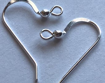 Sterling Silver French Hook Ear Wires, Hammered Edge, 25x12 mm