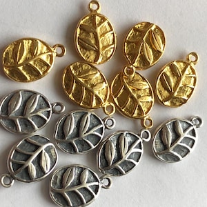 Fern Leaf Charms, Sterling Silver or 24k Gold Vermeil Vine Charms Pendants, 11.5x7.5 mm, woodland rustic Bali artisan oval solo gdc