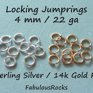 Locking JUMP RINGS  Open Jump Locks Locking Jumprings Jumplocks   4 MM 22 gauge ga g,  Gold Fill or 925 Sterling Silver, fc.s solo ool jr4